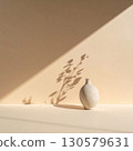 Beige Vase and Plant Shadow Minimalist Still Life 130579631