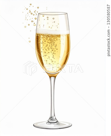 Golden Champagne Bubbles in Elegant Glass 130580587