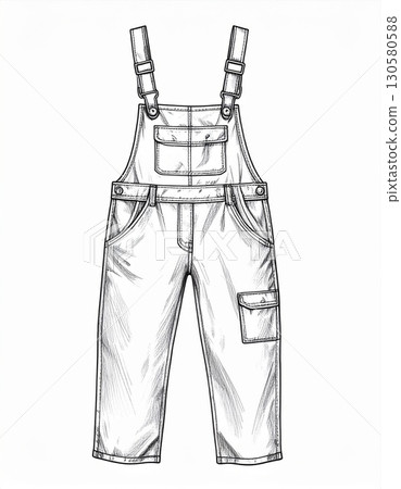 Sketch of Childrens Grey Denim Overalls with Pockets 130580588