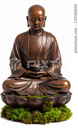 Bronze Buddha Statue in Meditation Pose on Moss Bronze Buddha Statue in Meditation Pose on Moss 130580609