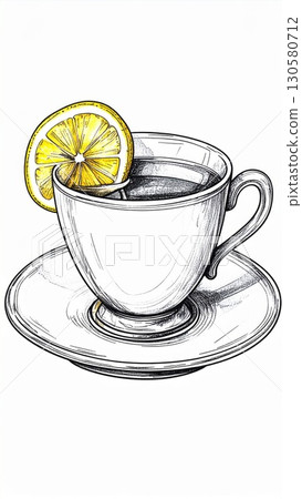 Lemon Tea in White Cup and Saucer Illustration 130580712