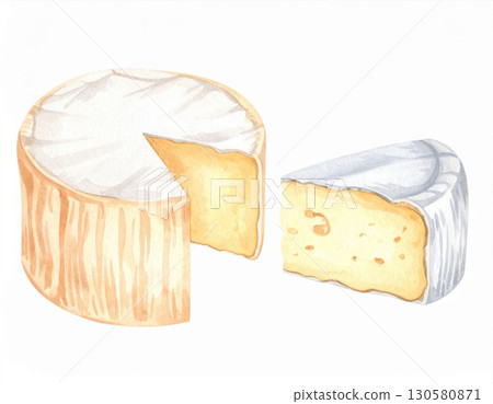 Watercolor Illustration of Creamy Pale Yellow Cheese 130580871