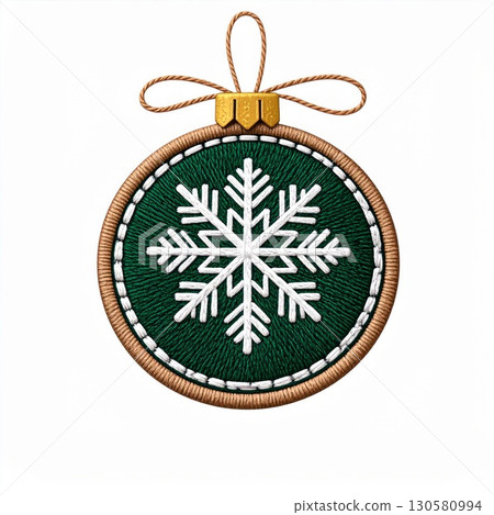 Embroidered Green Christmas Ornament with White Snowflake 130580994