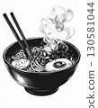 Steaming Bowl of Ramen Noodles with Chopsticks 130581044