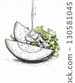 Water Pouring over Melon Salad with Lettuce 130581045