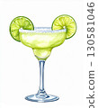 Green Margarita Cocktail with Lime Garnish 130581046