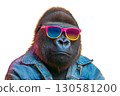 A cool gorilla wearing colorful sunglasses and denim 130581200