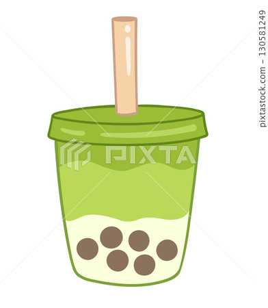 Matcha Bubble Tea Vector Illustration 130581249