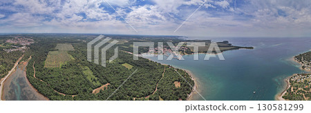 Aerial drone panorama view of seaside Cervar-Porat town, Istria, Croatia. 130581299