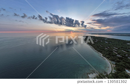 Sunset clouds panorama over the Adriatic coast. Istria, Croatia. 130581302