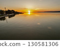 Spectacular sunset over lake Balaton with golden reflections, Hungary. 130581306