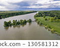 Aerial drone view over tranquil Boating lake in Nagykanizsa, Hungary. 130581312