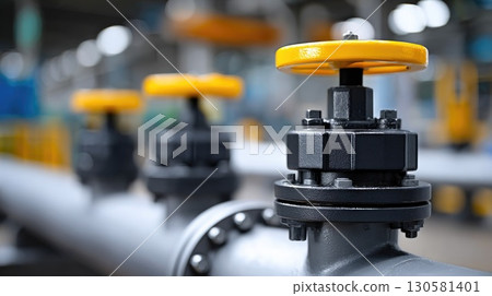 Close-Up Yellow Industrial Valve Close-Up Yellow Industrial Valve 130581401