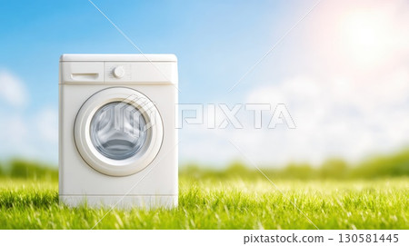 Washing Machine on Grass Outdoors Washing Machine on Grass Outdoors 130581445