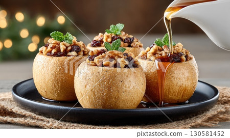 Baked Apples with Nuts and Honey 130581452
