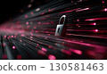 Cybersecurity Concept with Padlock and Data Flow 130581463