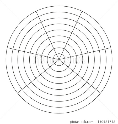 Wheel of life template. Circle diagrams of life style balance. Simple coaching tools for visualizing all areas of life. Polar grid. Blank polar graph paper. Segments infographic. Diagram wheel parts. 130581718