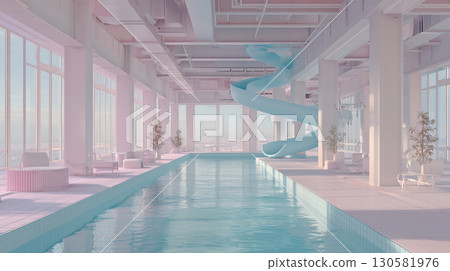 A dreamy indoor pool scene in soft pastel tones 130581976