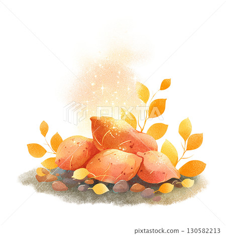 Watercolor illustration of sweet potatoes and fallen leaves Autumn ingredients, baked sweet potato material Watercolor illustration of sweet potatoes and fallen leaves Autumn ingredients, baked sweet potato material 130582213