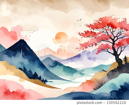 捕捉日本四季的日式風景 - 背景插圖 130582228