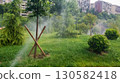 Watering in  public park - hot summer usual for  Balcan countries , Southern Eurrope, 130582418