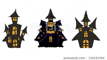 Set of horizontal haunted houses (white background) 130582564