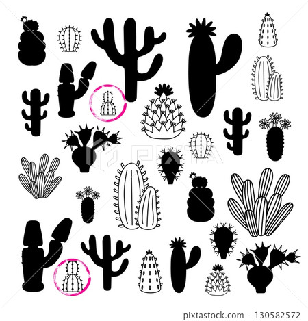 Find pair for cactus. Children's educational developmental game for attention, finding matches. Black silhouettes of cacti, simple vector template Find pair for cactus. Children's educational developmental game for attention, finding matches. Black silhouettes of cacti, simple vector template 130582572