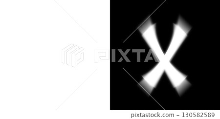 White abstract X shape with left half transparent and right half black background 130582589