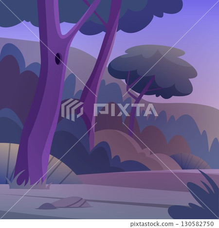 Dark forest. cartoon landscape with forest trees in night 130582750