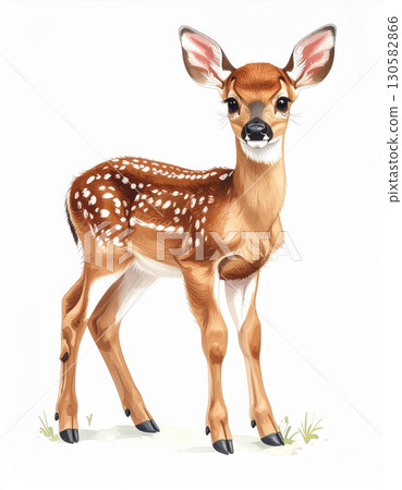 Brown Spotted Fawn on White Background 130582866