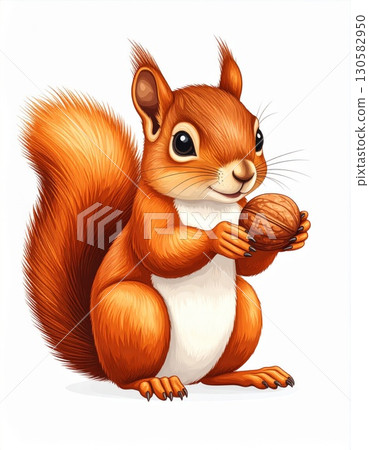 Adorable Red Squirrel Holding a Walnut Adorable Red Squirrel Holding a Walnut 130582950