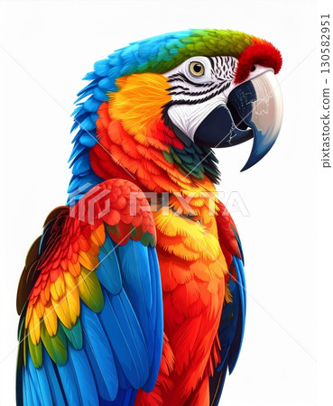 Colorful Macaw Parrot Portrait on White Background Colorful Macaw Parrot Portrait on White Background 130582951