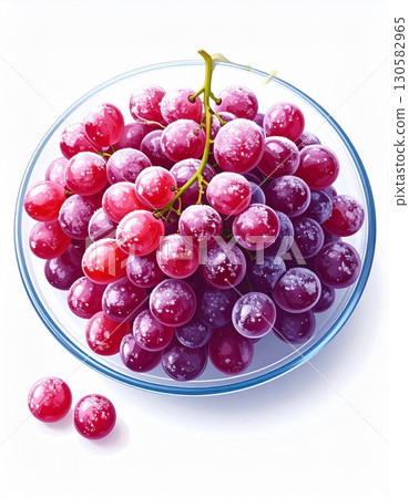 Red Grapes in Glass Bowl on White Background 130582965