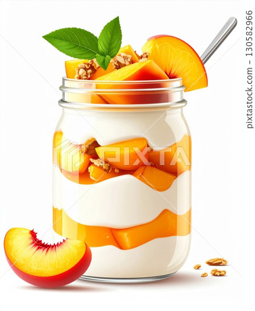 Peach Yogurt Granola Parfait in Mason Jar 130582966