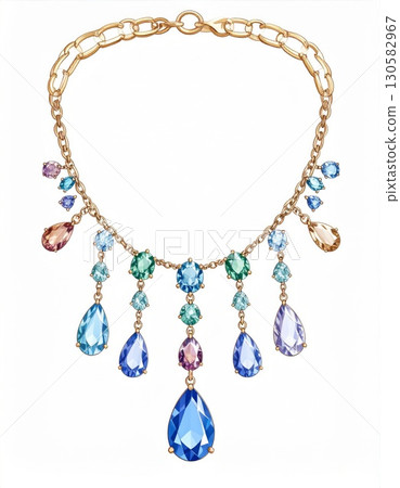 Colorful Gemstone Necklace with Gold Chain 130582967