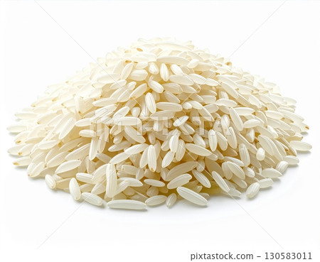 Pile of White Rice Grains on White Background 130583011