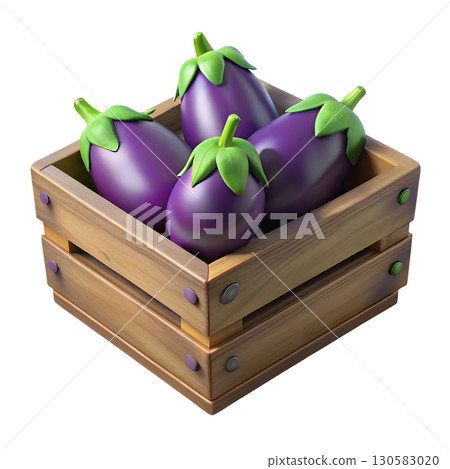 3d eggplants in a rustic wooden crate, fresh purple vegetables, farm produce market concept, isolated 3d eggplants in a rustic wooden crate, fresh purple vegetables, farm produce market concept, isolated 130583020