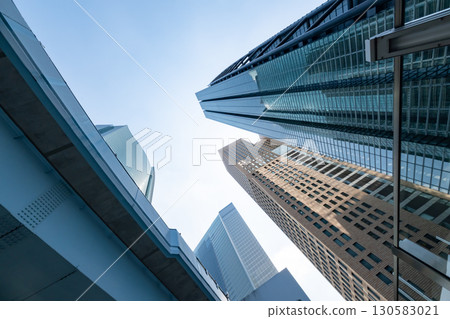 Landscape of the office town looking up at a skyscraper 130583021