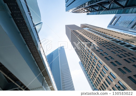Landscape of the office town looking up at a skyscraper 130583022