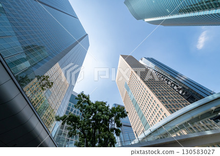 Landscape of the office town looking up at a skyscraper 130583027