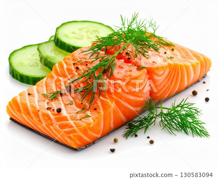 Fresh Salmon Fillet with Cucumber and Dill 130583094