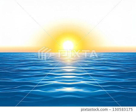 Serene Ocean Sunset: Golden Sun Over Calm Blue Water 130583175