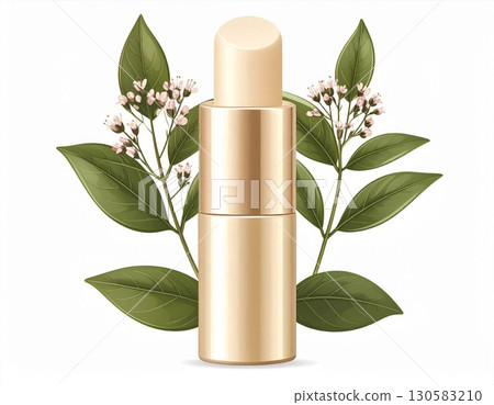 Gold Herbal Lip Balm Tube with White Flowers 130583210