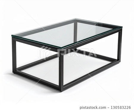 Modern Glass-Top Coffee Table with Black Metal Frame 130583226