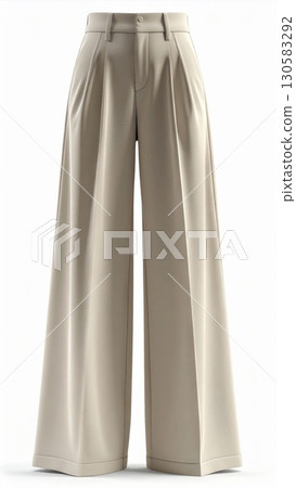 Beige High-Waisted Pleated Wide Leg Pants 130583292