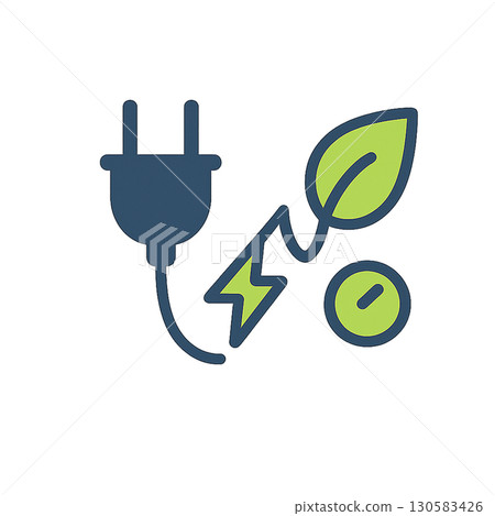 Leaf electric plug icon (transparent background) Minimalist illustration symbolizing eco-friendliness and energy conservation Leaf electric plug icon (transparent background) Minimalist illustration symbolizing eco-friendliness and energy conservation 130583426