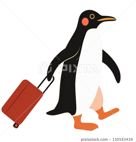 A penguin pulls a suitcase and sets off on a trip 130583439