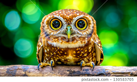 A brown and white owl sitting on a tree branch 130583705