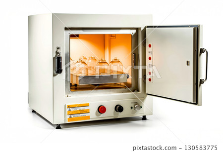 A white oven with a door open showing the inside of it 130583775