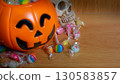 The Halloween bucket and candy for holiday concept 130583857